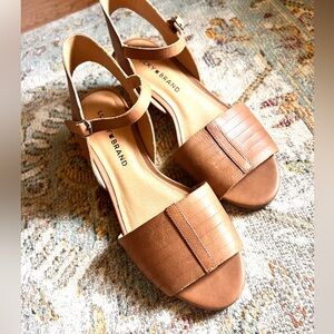 Lucky Brand 6.5 tan leather wedge sandal EUC, worn once